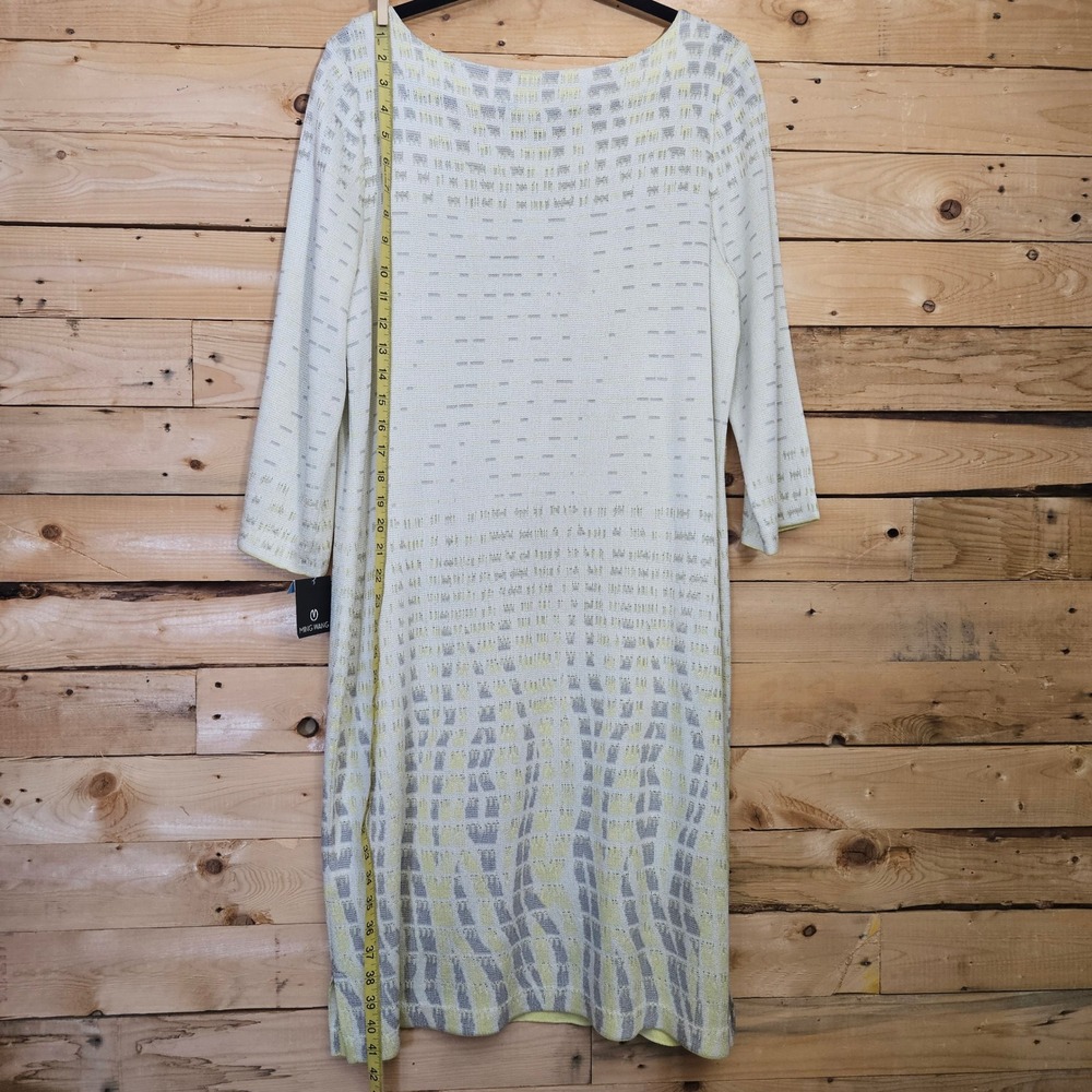 Ming Wang Cream and Soft Yellow Patterned Midi Dress - Picture 8 of 11